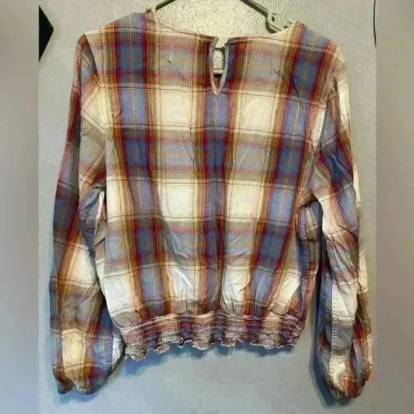 💚 Wallflower Juniors Plaid Top XL Elastic Waist Boho Western Fall - Picture 3 of 5